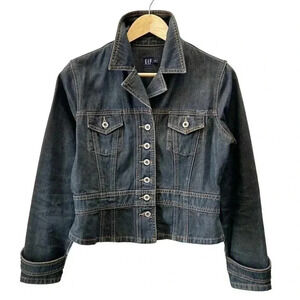 Vintage GAP  2001 Y2K Jean Jacket Dark Wash Blue Denim Size Small